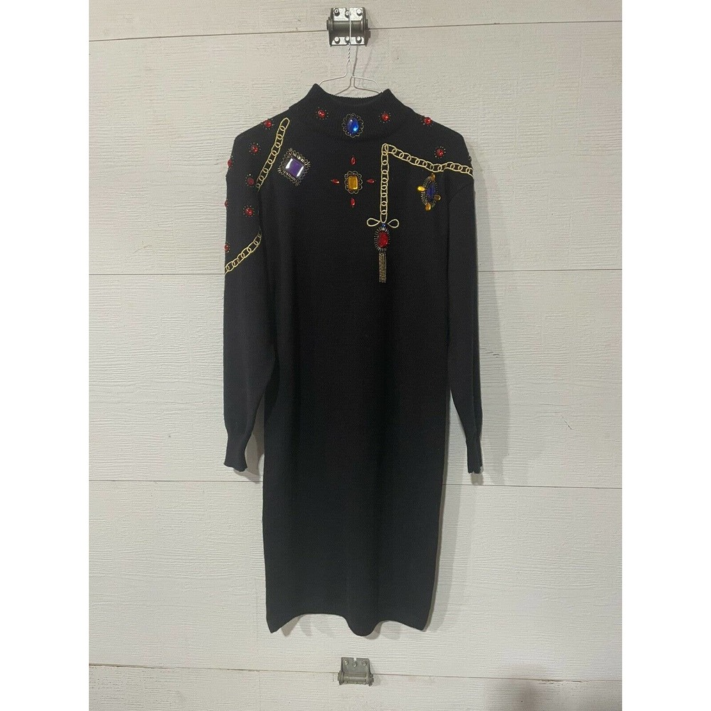 Vintage Plain Jane Sweater Dress Sweet Baby Jane Black Bejeweled Size M ⭐